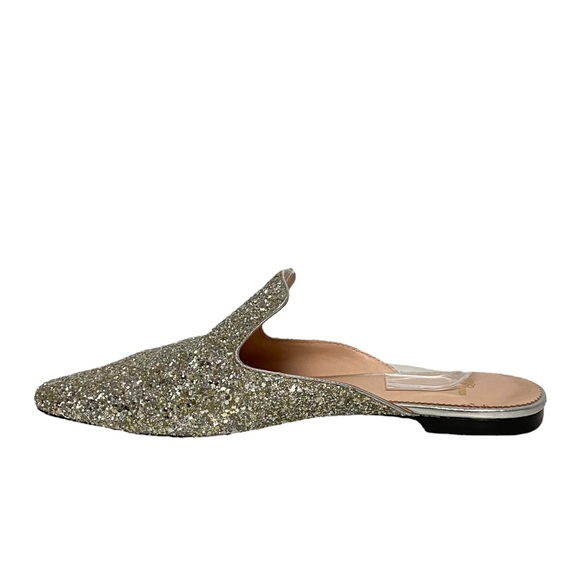 PERFECT FOR THE HOLIDAYS!! NO HEEL!! J Crew Glitter Slide Silver Flats 9.5 - Picture 4 of 11
